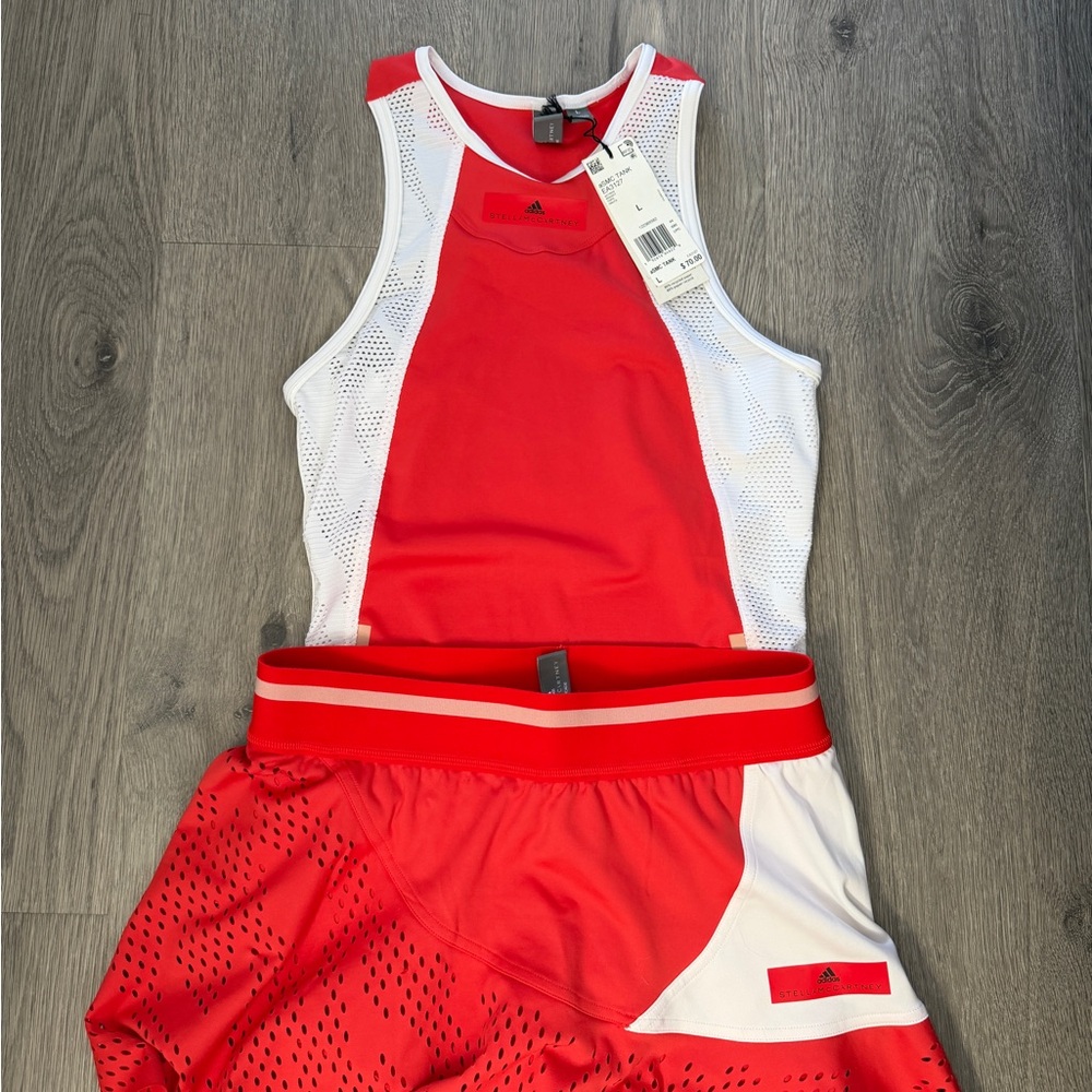 Adidas Stella McCartney Red and White Tank Top with matching skirt. Never worn!!